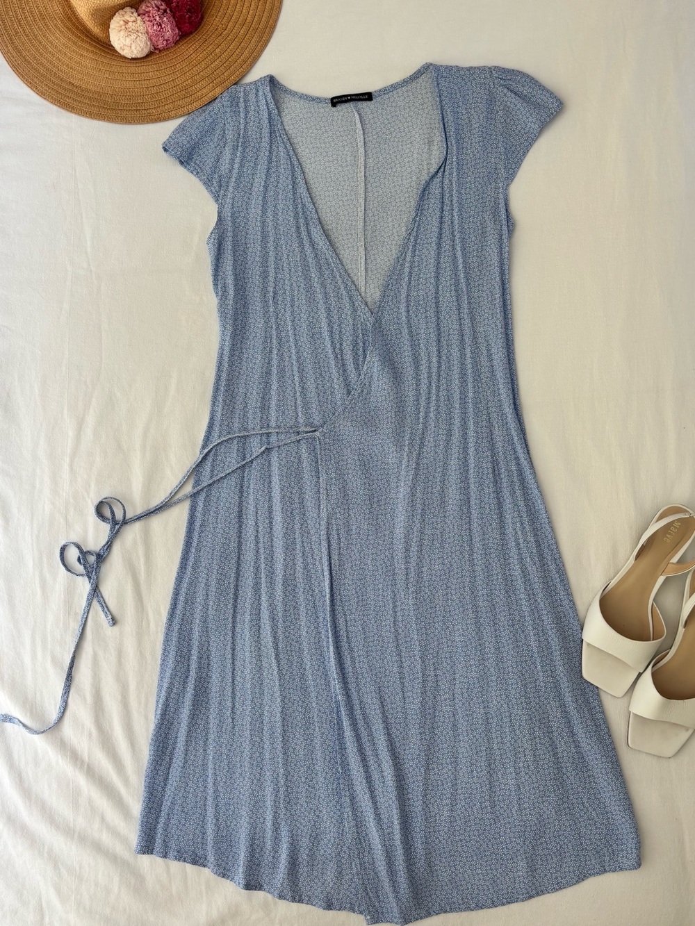 Brandy Melville Dusty Blue Floral Wrap Maxi Dress